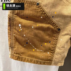 Summer Fashion Splicing Casual Shorts Men's Loose Straight Ruffian Handsome Splashing Ink High-end Five-point Khaki Short Pants