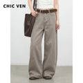 CHIC VEN Korean Women Jeans Solid Loose Casual Retro High Waist Wide Legs Denim Pants Ladies Trousers Spring Autumn 2026