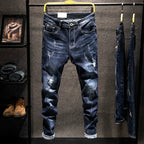 2025 New Ripped Jeans Men Slim-fit Denim Pants Cotton Korean Style Fashion Elasticity Versatile Blue Black Men's Clothing