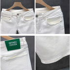 2026 white Summer New Casual Denim Shorts Men Fashion White Knee Length Pants Straight Slim Classic Male Clothing Jeans Shorts
