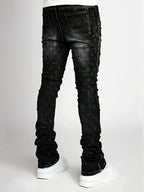 Men's denim fashion personality straight leg men's pants European and American fashion Instagram hot item elastic pearl denim la