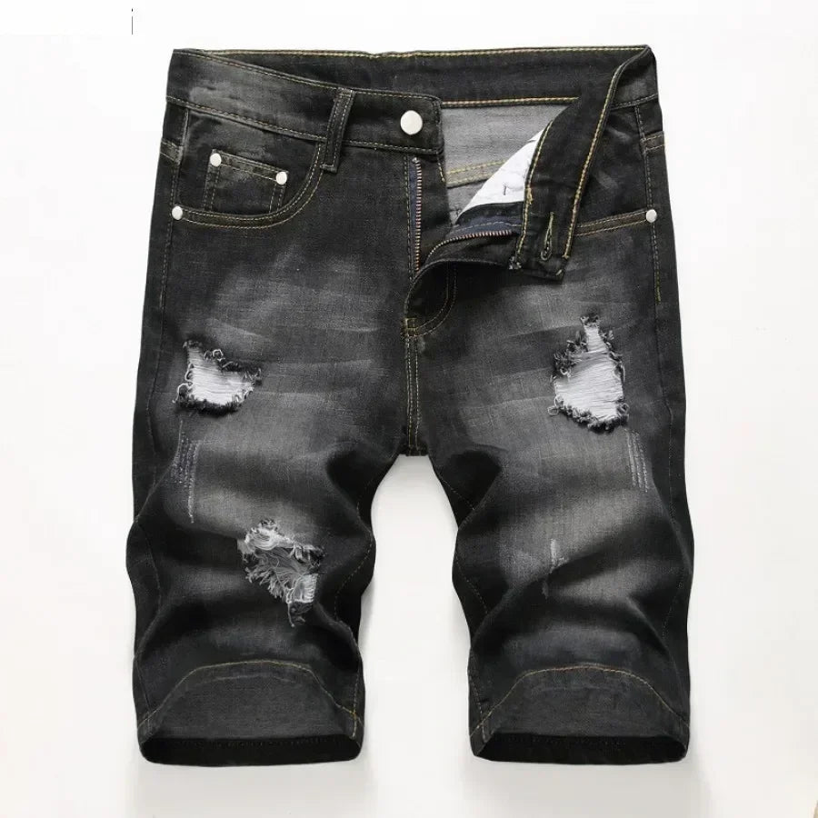 Summer New Men's Jeans Trend Retro Men Denim Shorts Stretch Slim Hip Hop Classic Hole Short Style Jeans for Male