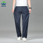 High Quality Men's Summer Baggy Straight Jeans Business Casual High Waist Denim Pants Lyocell Fabric Office Work Trousers Man