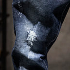 2025 New Ripped Jeans Men Slim-fit Denim Pants Cotton Korean Style Fashion Elasticity Versatile Blue Black Men's Clothing