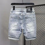New Kpop Summer Casual Knee Length Men's Jeans Shorts Fashion Embroidered Rabbit Printed Hot Drilled Slim Thin Short Trousers