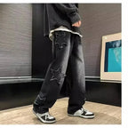 2025 New Fashion Stars Towel Embroidery Brown Men Jeans Pants Y2K Clothes Straight Hip Hop Cotton Trousers Pantalon Homme