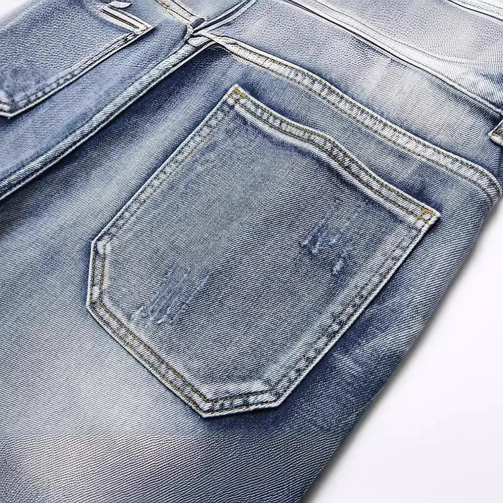 Denim Shorts Men Cargo Jeans Knee Length Multiple Pockets Mid Waist Distressed Washed Summer Straight Short Pants Streetwear