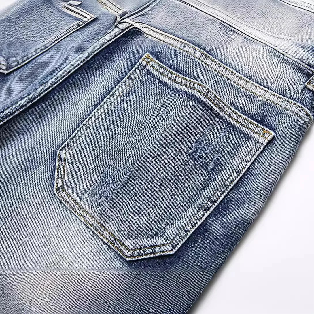 Denim Shorts Men Cargo Jeans Knee Length Multiple Pockets Mid Waist Distressed Washed Summer Straight Short Pants Streetwear