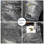 Fashion Trendy Summer Korean Luxury Clothing Cowboy Streetwear Casual Denim Knee Length Stretch embroidered Shorts for Men