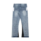 American retro washed letter spliced denim trousers high street trendy brand couple loose straight micro-flared long trousers
