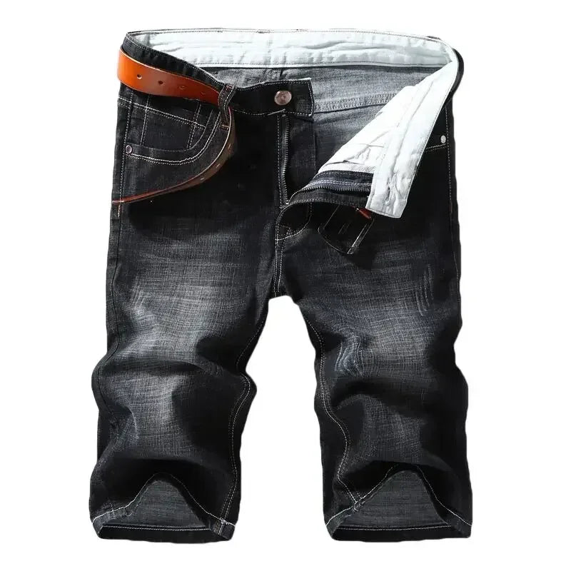 2024 Summer New Denim Shorts Black and Blue Men's Clothing Stretch Straight Slim Fit Casual Short Jeans Men's Brand Clothing