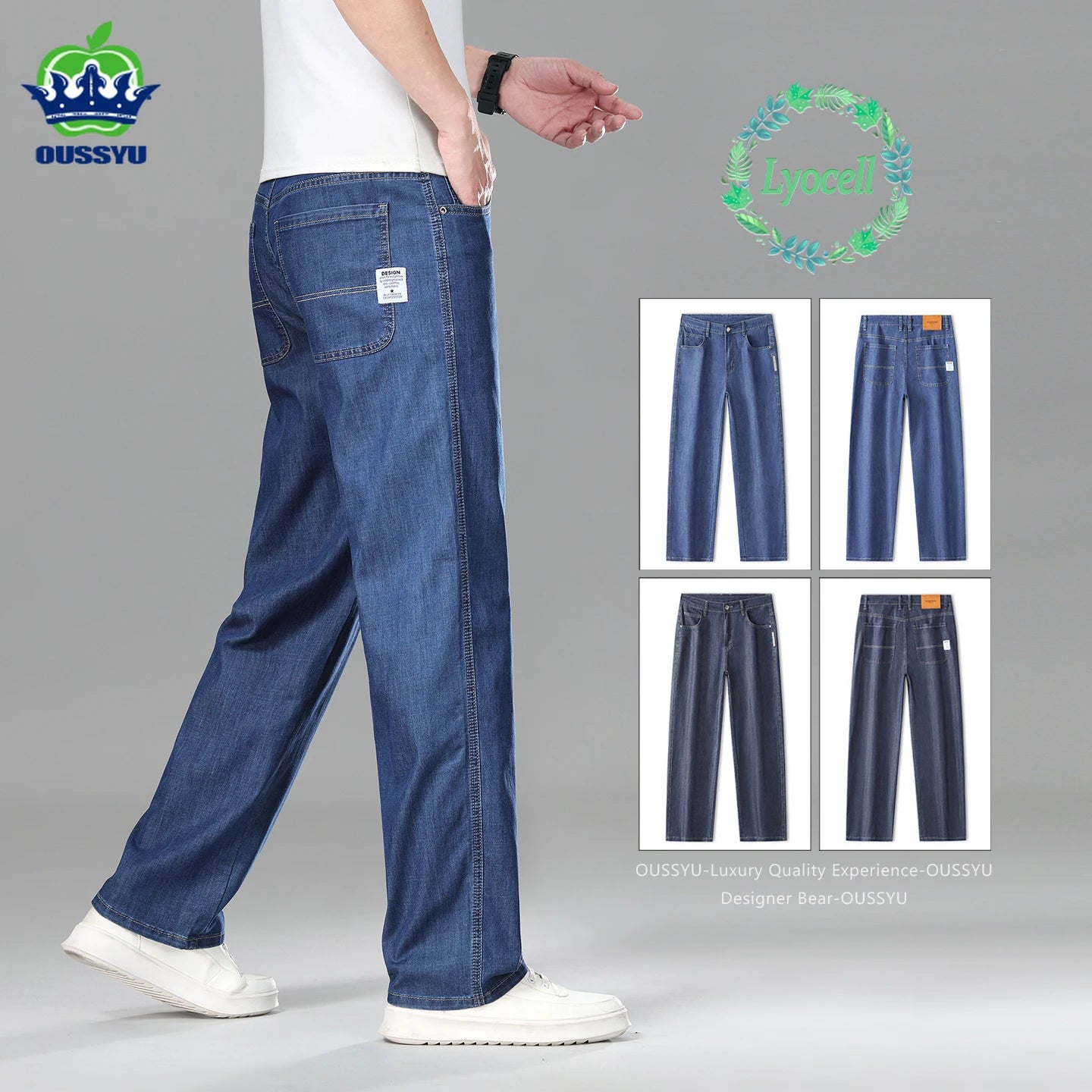 High Quality Men's Summer Baggy Straight Jeans Business Casual High Waist Denim Pants Lyocell Fabric Office Work Trousers Man