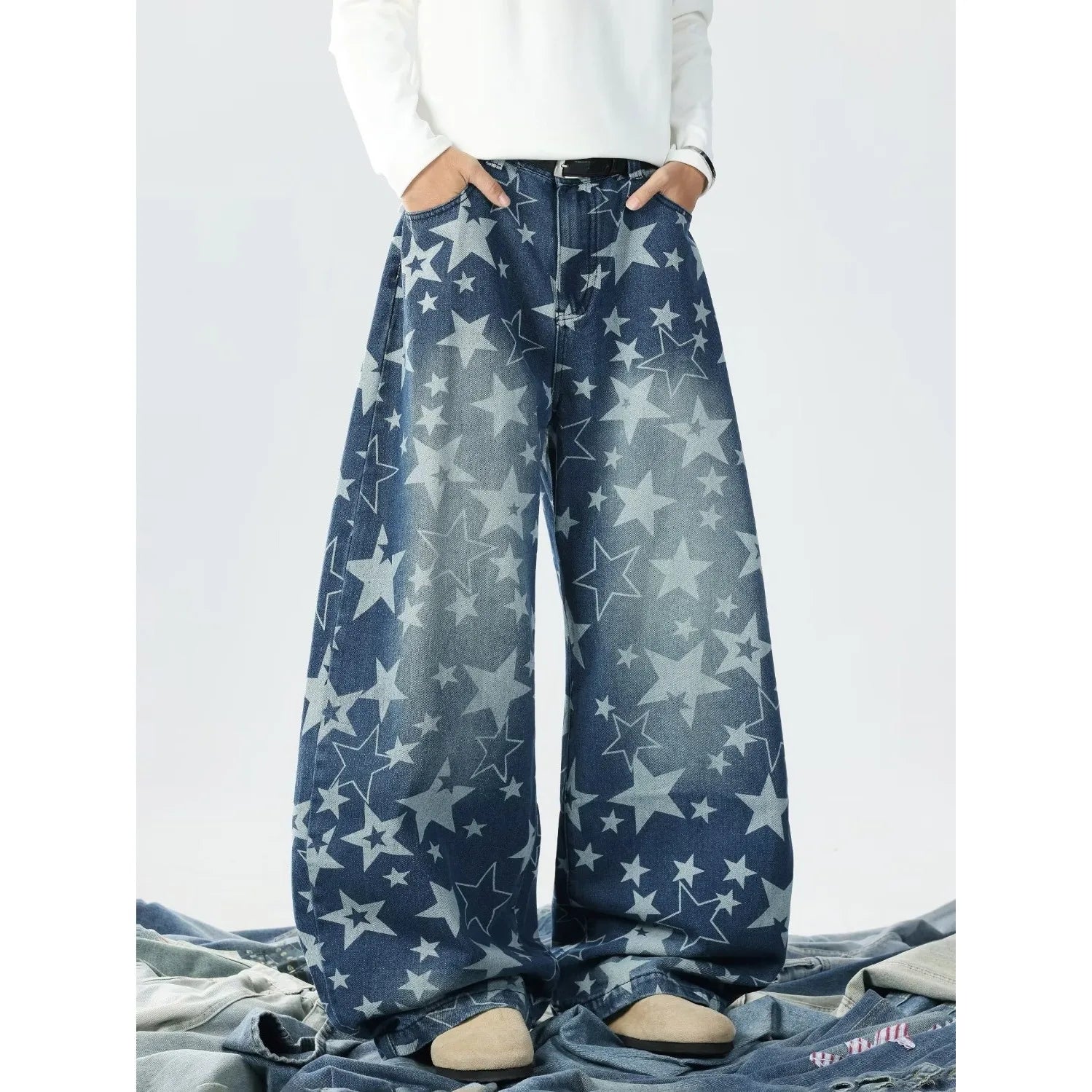 Men's Baggy Jeans Unisex Y2K Trendy Casual Wide Leg Denim Pants High Street Oversize Trousers American Style Streetwear Fashion