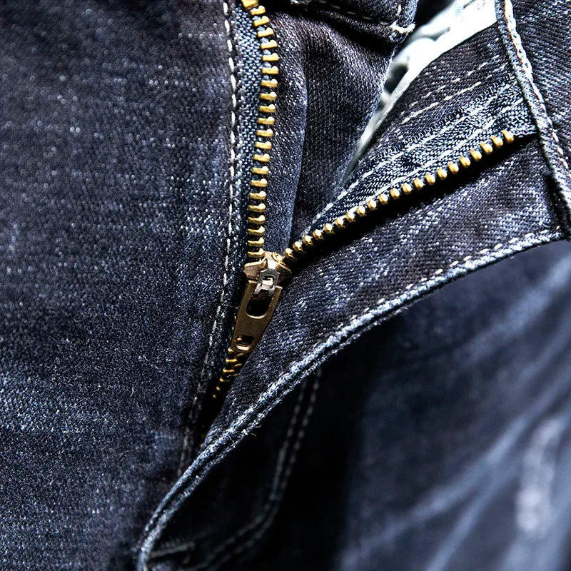 2025 New Ripped Jeans Men Slim-fit Denim Pants Cotton Korean Style Fashion Elasticity Versatile Blue Black Men's Clothing