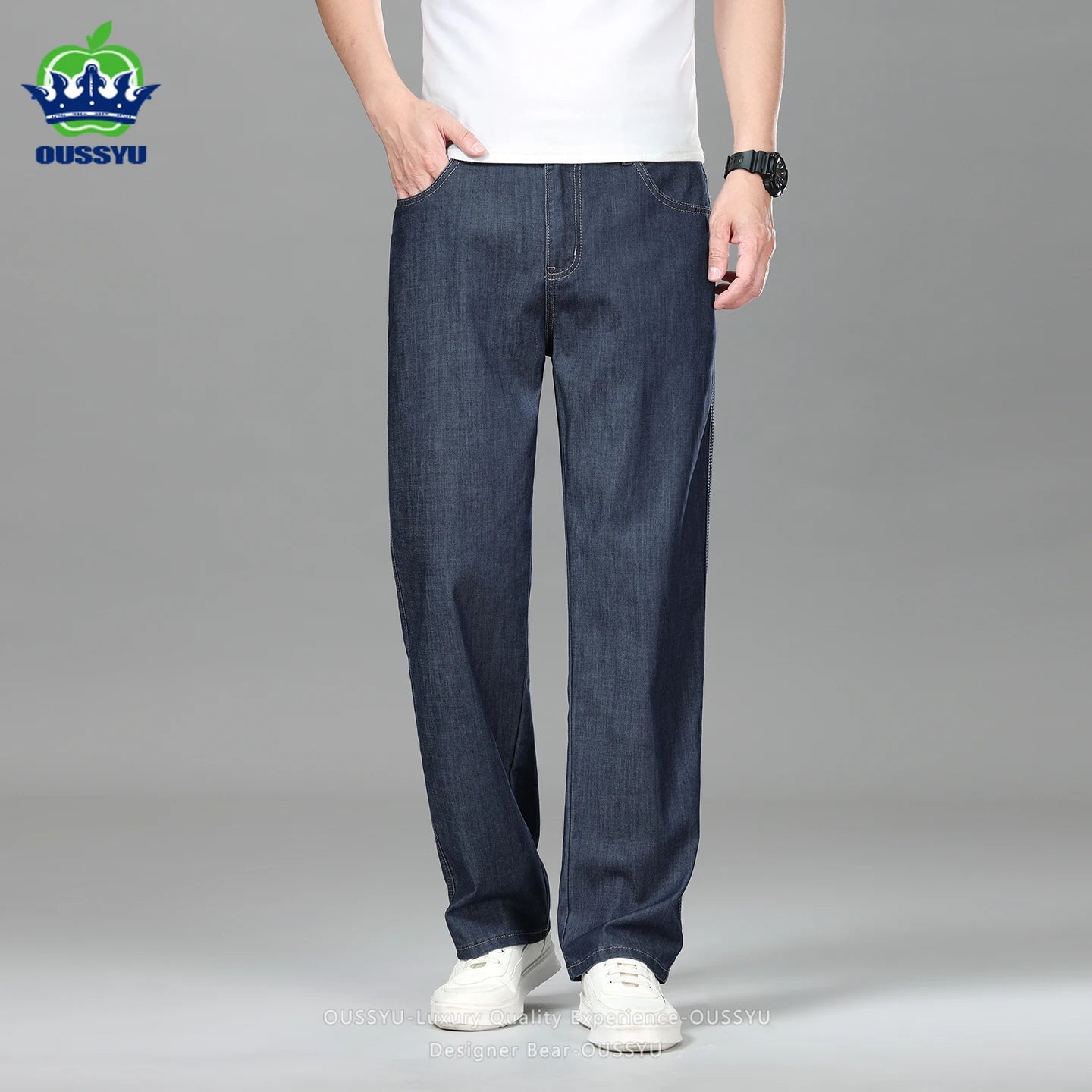 High Quality Men's Summer Baggy Straight Jeans Business Casual High Waist Denim Pants Lyocell Fabric Office Work Trousers Man