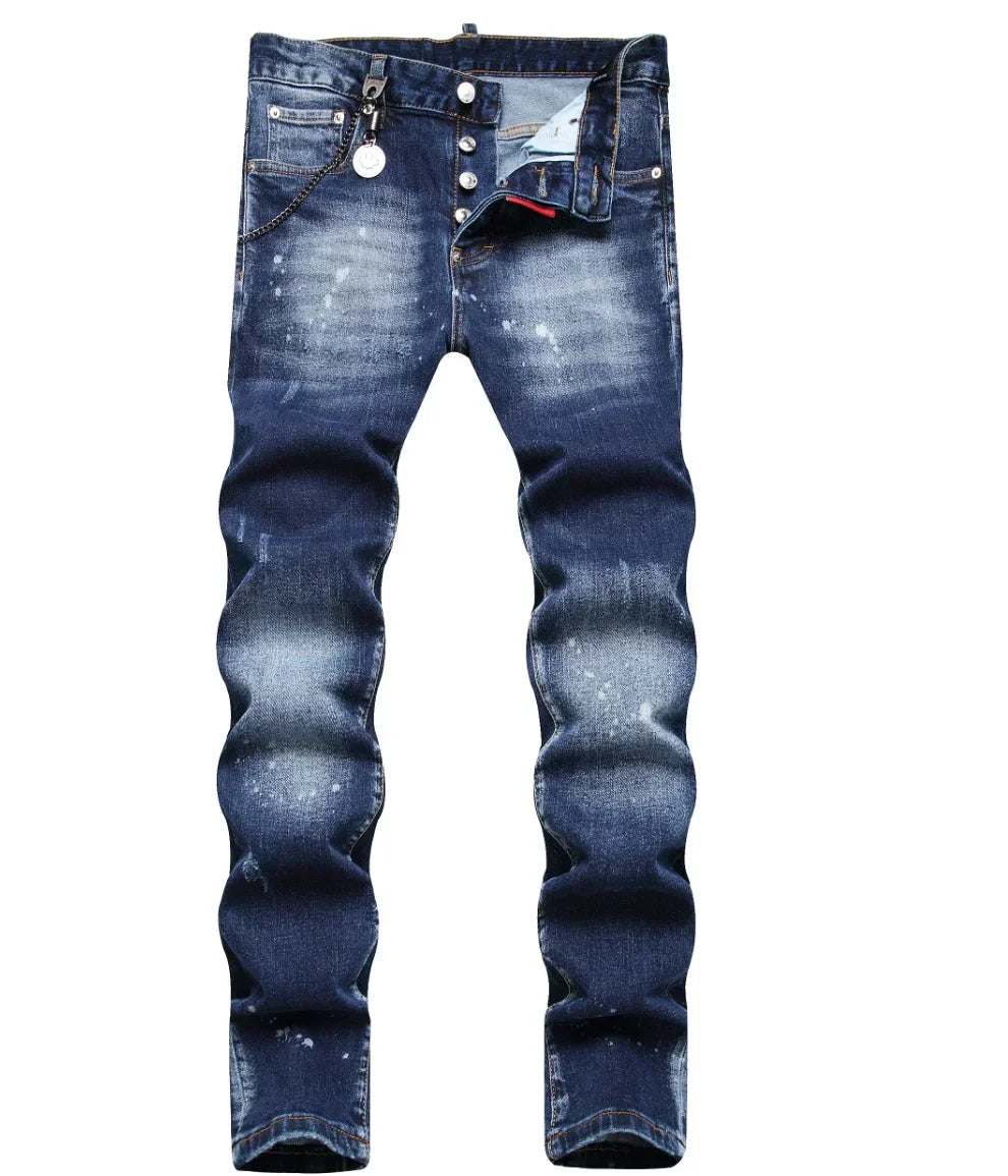 2025 Men's Ripped Jeans Luxury Brand Light Blue Holes Long Trousers Quality Male Fashion Stretch Slim Pants Men Skinny Jeans