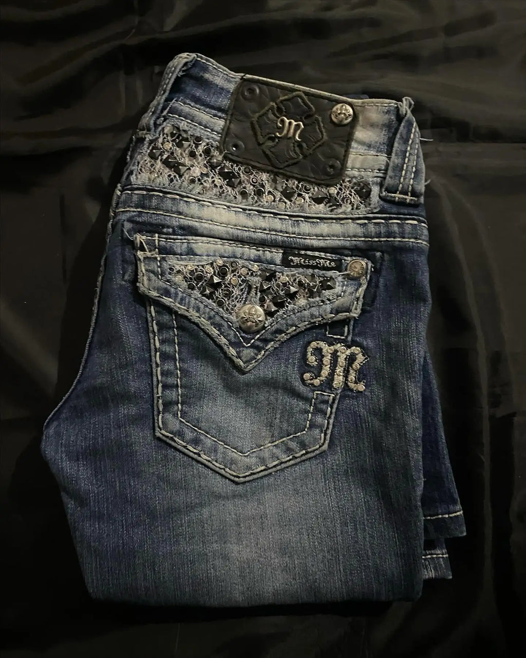 Streetwear Vintage Jeans Y2K Clothes Womens Vintage Pocket Sequin Washed Blue Baggy Jeans Mid Rise Slim Fit Trousers