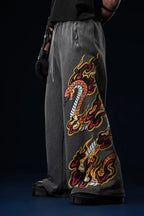Y2K Retro Harajuku Jeans Flame Dragon Snake Graphic Printing Baggy Pants Wide Leg Sweatpants Vintage Men Women Streetwear