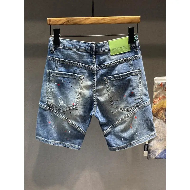 High Quality Luxury Clothing Streetwear Korean Cowboy Fashion Embroidery Patch Knee Length Shorts Men's Summer Casual Jeans