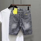Fashion Trendy Summer Korean Luxury Clothing Cowboy Streetwear Casual Denim Knee Length Stretch embroidered Shorts for Men
