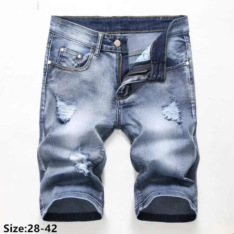 Summer New Men's Jeans Trend Retro Men Denim Shorts Stretch Slim Hip Hop Classic Hole Short Style Jeans for Male