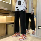 American retro washed letter spliced denim trousers high street trendy brand couple loose straight micro-flared long trousers