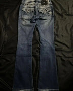 Streetwear Vintage Jeans Y2K Clothes Womens Vintage Pocket Sequin Washed Blue Baggy Jeans Mid Rise Slim Fit Trousers