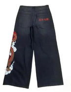 Y2K baggy Jeans Dragon Graffiti Embroidery High Waist Men Women Vintage Streetwear 2000s Harajuku Casual Loose Wide Leg Jeans
