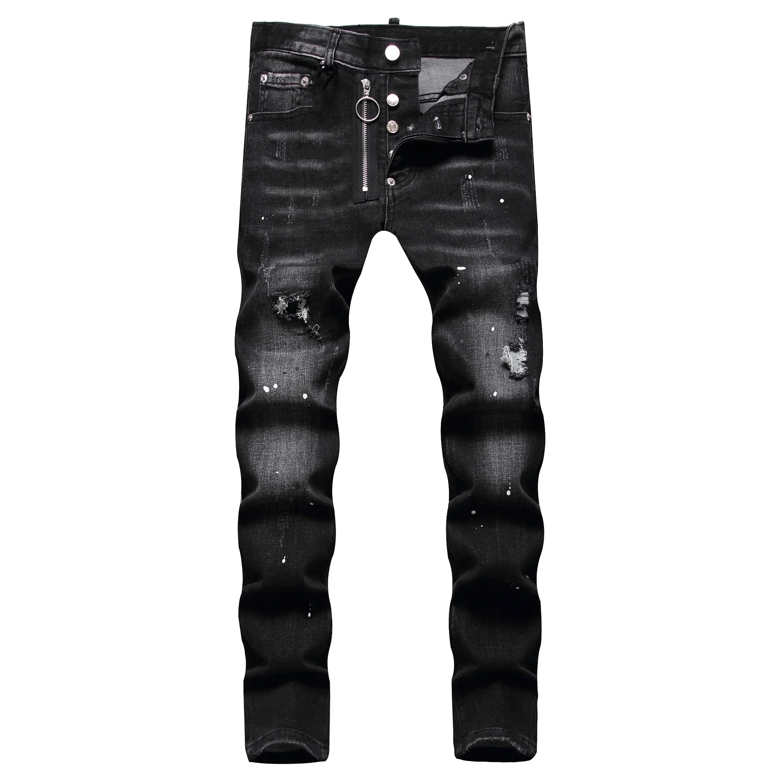 2025 Men's Ripped Jeans Luxury Brand Light Blue Holes Long Trousers Quality Male Fashion Stretch Slim Pants Men Skinny Jeans