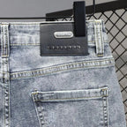 New Kpop Summer Casual Knee Length Men's Jeans Shorts Fashion Embroidered Rabbit Printed Hot Drilled Slim Thin Short Trousers
