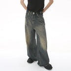 IEFB Summer Men's Denim Pants Old Blue Washed Male Jeans Straight Casual Menwear Loose Wide Leg Trousers New Fashion 9C354