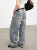 CHIC VEN New Women Jeans Loose Casual Retro Washed Elastic Straight Leg Denim Pant Gray Female Trousers Spring Summer 2026