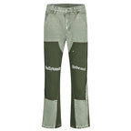 American High Street Heavy Industry Washed Jeans Retro Lumberjack Splicing Flared Pants Men's Tide baggy jeans