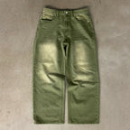 Y2K Street Matcha Denim Jeans Pocket Green 6 Ball Embroidery Denim Pants London High Street Trend Streetwear Unisex Baggy Jeans