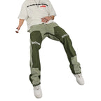 American High Street Heavy Industry Washed Jeans Retro Lumberjack Splicing Flared Pants Men's Tide baggy jeans