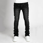 Men's denim fashion personality straight leg men's pants European and American fashion Instagram hot item elastic pearl denim la
