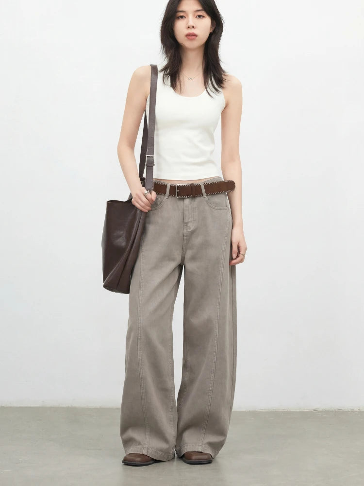 CHIC VEN Korean Women Jeans Solid Loose Casual Retro High Waist Wide Legs Denim Pants Ladies Trousers Spring Autumn 2026