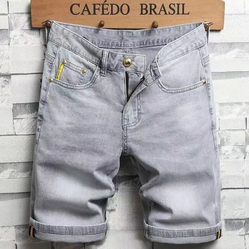 Light Gray Denim Shorts Men's Summer Thin Pants Men's Five-point Jeans Men's 2025 New Washed Streetwear Clothing Jean Shorts