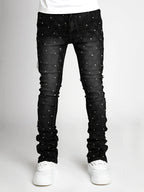 Men's denim fashion personality straight leg men's pants European and American fashion Instagram hot item elastic pearl denim la
