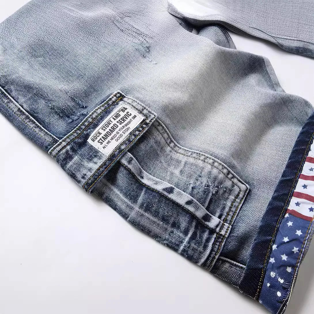 Denim Shorts Men Cargo Jeans Knee Length Multiple Pockets Mid Waist Distressed Washed Summer Straight Short Pants Streetwear