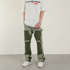 American High Street Heavy Industry Washed Jeans Retro Lumberjack Splicing Flared Pants Men's Tide baggy jeans