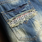 2025 Summer Ripped Denim Shorts Jeans Men's Five Quarter Loose Size Medium Pants Fashion Brand Personality Beggar