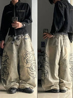 American Y2K New Grey Printing Baggy Jeans Men Women High Street Vintage Hip Hop Harajuku Casual Joker Couple Wide-leg Pants