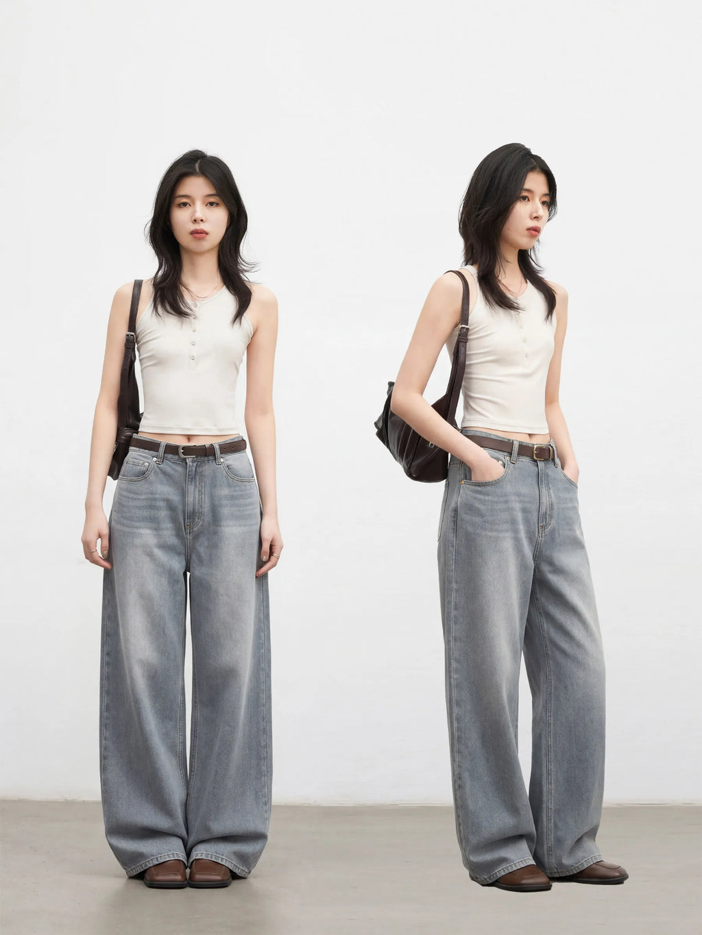 CHIC VEN New Women Jeans Loose Casual Retro Washed Elastic Straight Leg Denim Pant Gray Female Trousers Spring Summer 2026