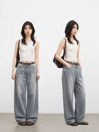 CHIC VEN New Women Jeans Loose Casual Retro Washed Elastic Straight Leg Denim Pant Gray Female Trousers Spring Summer 2026