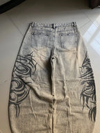 American Y2K New Grey Printing Baggy Jeans Men Women High Street Vintage Hip Hop Harajuku Casual Joker Couple Wide-leg Pants