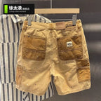 Summer Fashion Splicing Casual Shorts Men's Loose Straight Ruffian Handsome Splashing Ink High-end Five-point Khaki Short Pants