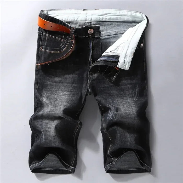 2024 Summer New Denim Shorts Black and Blue Men's Clothing Stretch Straight Slim Fit Casual Short Jeans Men's Brand Clothing