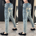 Summer New Slim-fit Men's Jeans Thin Brand Embroidery 2025 Designer Korean Style Clothes Casual Pants Luxury Fashion Pants
