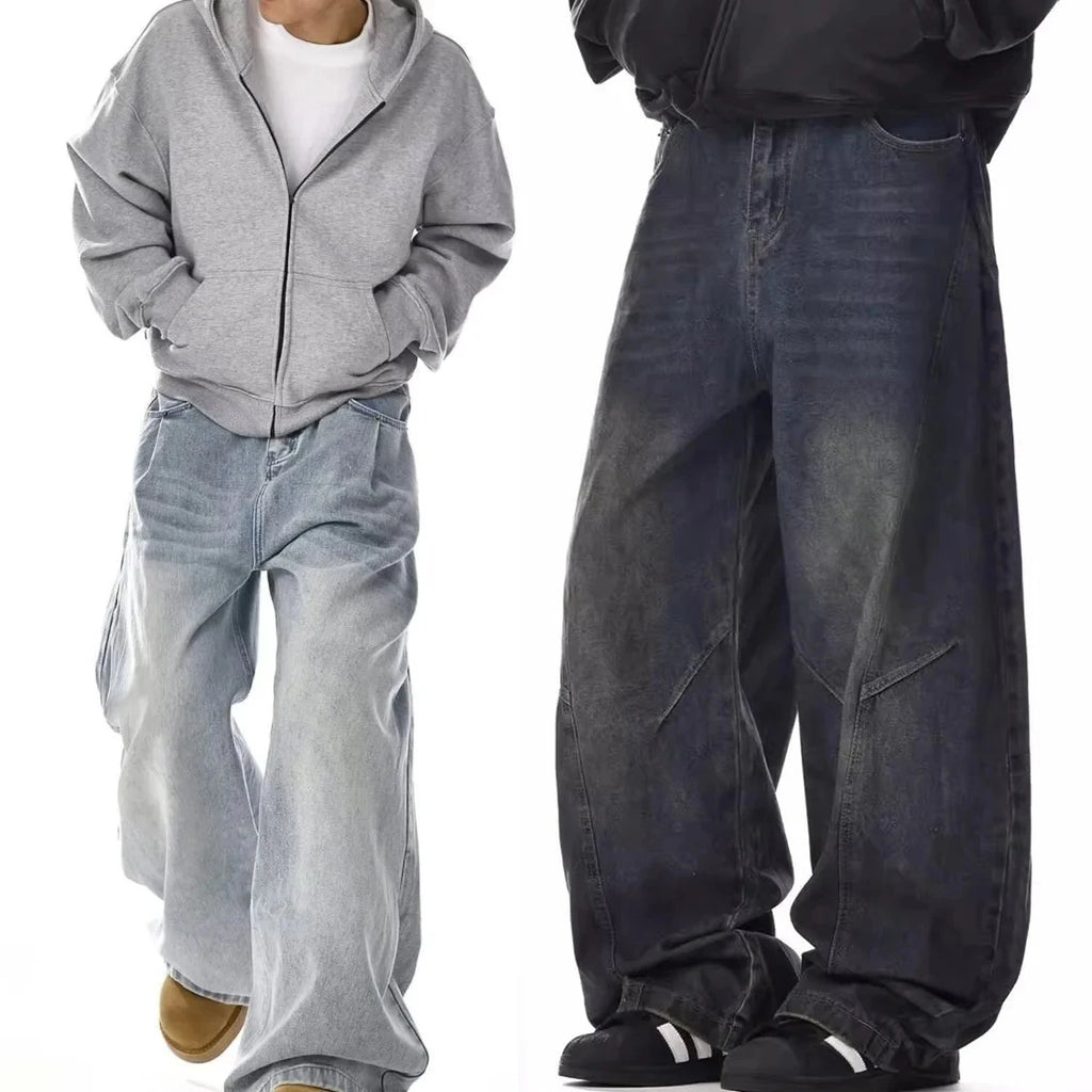 Men's Baggy Jeans Unisex Y2K Trendy Casual Wide Leg Denim Pants High Street Oversize Trousers American Style Streetwear Fashion
